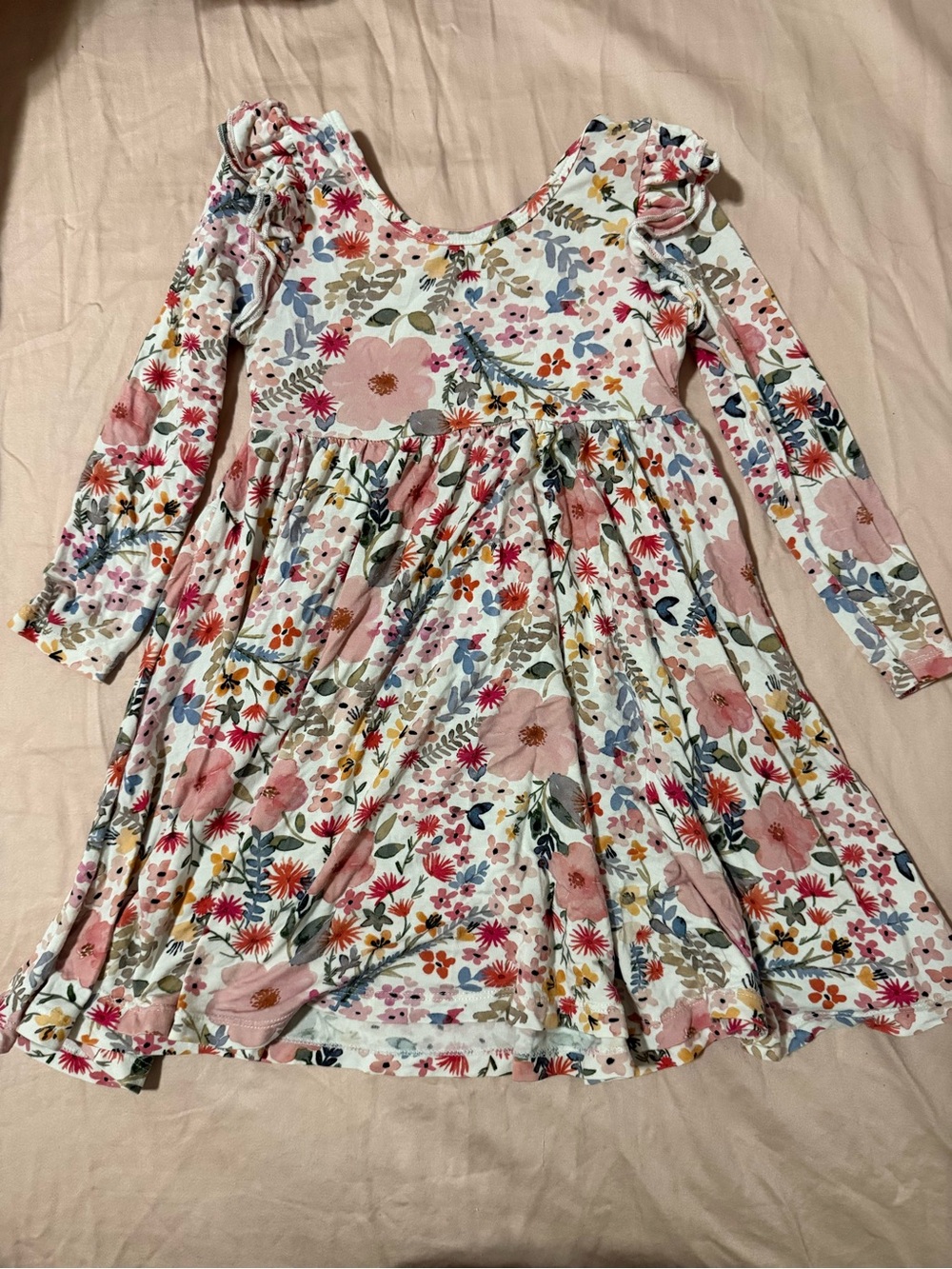Little Sleepies Floral Ruffle Long-Sleeve Dress - Pink Multicolor